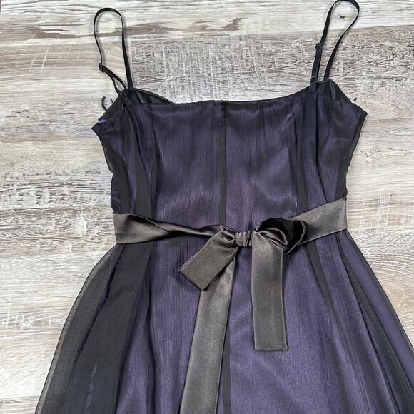 Ana Alcazar Black Silk Midi Dress with Sheer Overlay & Feather Trim Coquette - Picture 6 of 9